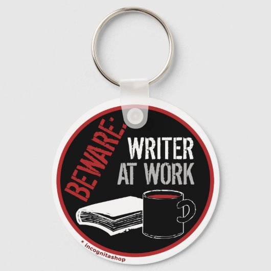 Let op: schrijver op het werk sleutelhanger (Voorkant)