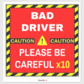 Let op slecht rijbewijs (wees voorzichtig) rode au sticker (Vel)