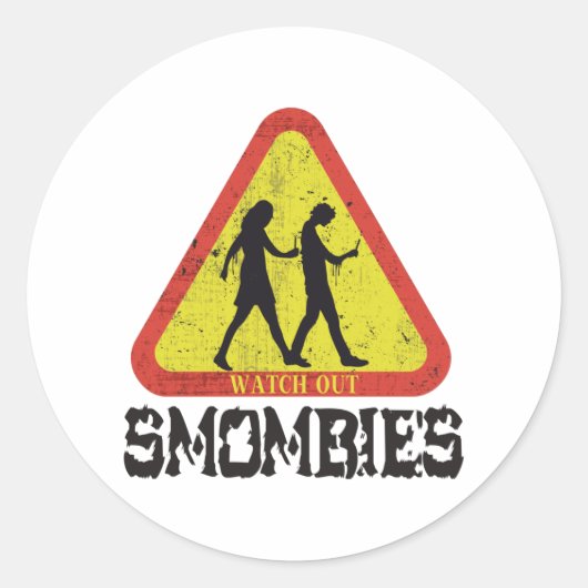Let op Smombies Ronde Sticker (Voorkant)