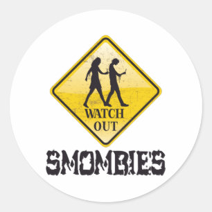 Let op Smombies Ronde Sticker