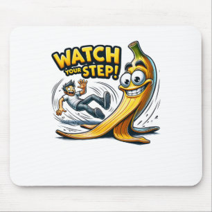 Let Op Uw Stap - Grappige Cartoon Bananenschil Sli Muismat