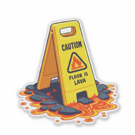 Let op vloer is lava - natte vloer teken sticker (Voorkant)
