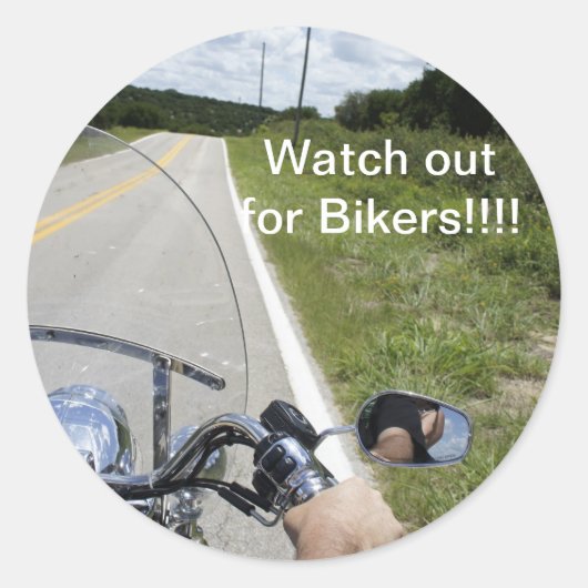 Let op voor Bikers Ronde Sticker (Voorkant)