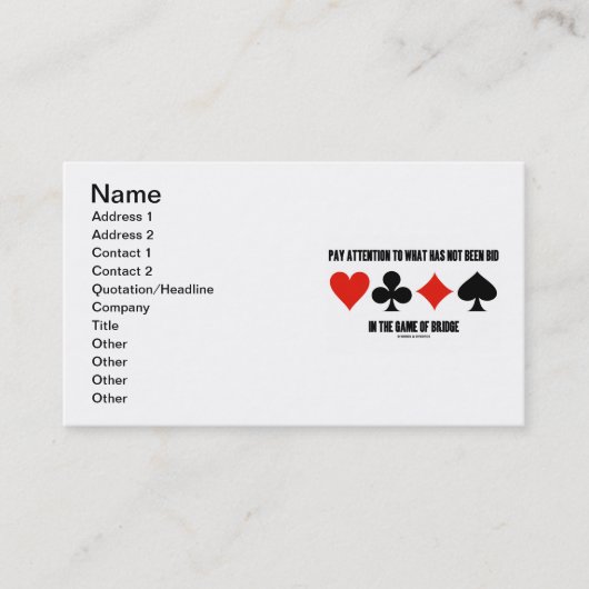 Let op wat niet in Bridge is geboden Visitekaartje (Voorkant)