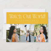 Let Op Wereld Multi Foto Gele Afstuderen Aankondiging (Voorkant)