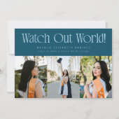 Let Op Wereld Multi Foto Turkoois Afstuderen Aankondiging (Voorkant)