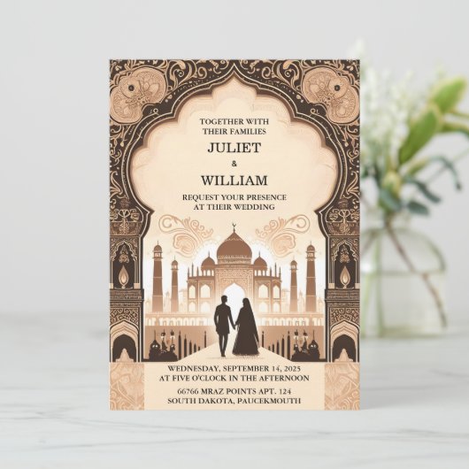 Let Palace Hindi Henna Mehndi Indiase stijl bruilo Kaart (Staand voorkant)