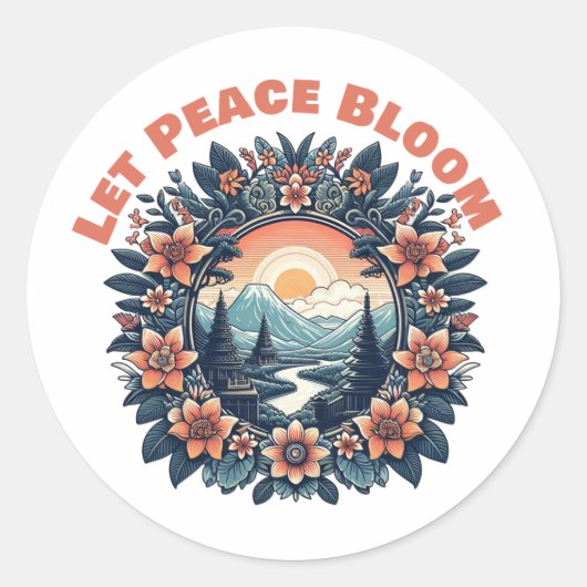 Let Peace Bloom Ronde Sticker (Voorkant)