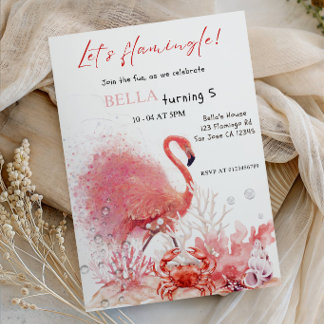 Let’s Flamingle! Pink Flamingo Girl Birthday Party Kaart