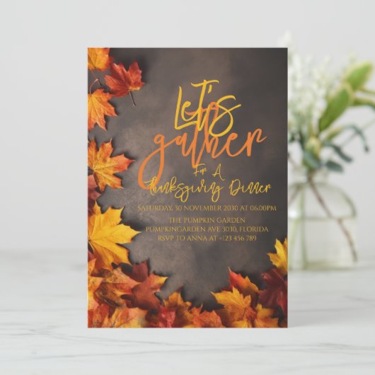Let’s Gather for Thanksgiving Dinner | Fall Leaves Kaart (Staand voorkant)