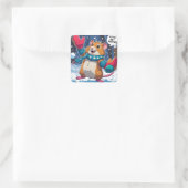 Let’s Get Festive Funny Hamster Throwing Snowball Vierkante Sticker (Tas)