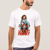 Let’s Get Freaky – Retro Pin-Up & Creepy Clown T-shirt (Voorkant)