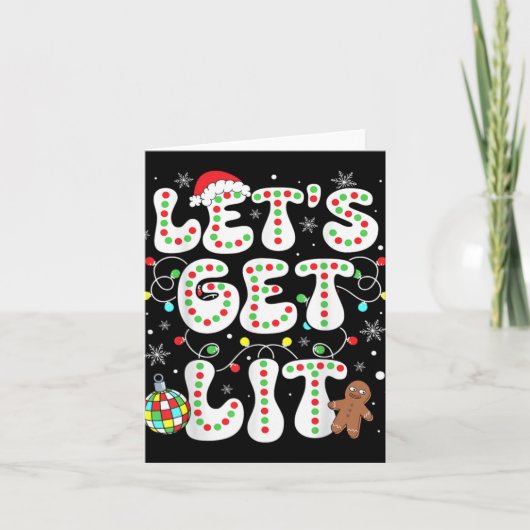 Let S Get Lit Funny Christmas Lights Xmas Pajamas  Kaart (Voorkant)