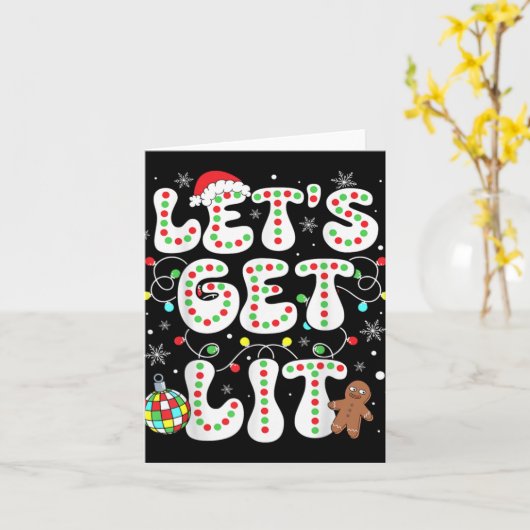 Let S Get Lit Funny Christmas Lights Xmas Pajamas  Kaart (Gele Bloem)