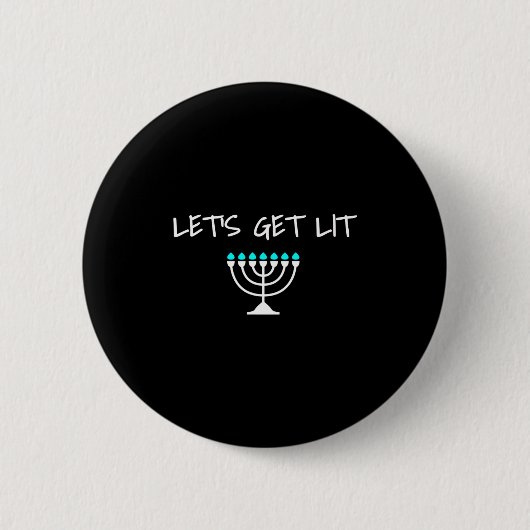 Let S Get Lit Jewish Hanukkah Menorah Chanukkah  Ronde Button 5,7 Cm (Voorkant)