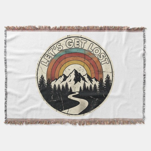 Let’s Get Lost Retro Mountain Adventure Outdoor Deken (Voorkant)