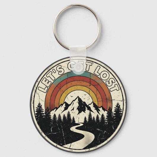 Let’s Get Lost Retro Mountain Adventure Outdoor Sleutelhanger (Achterkant)