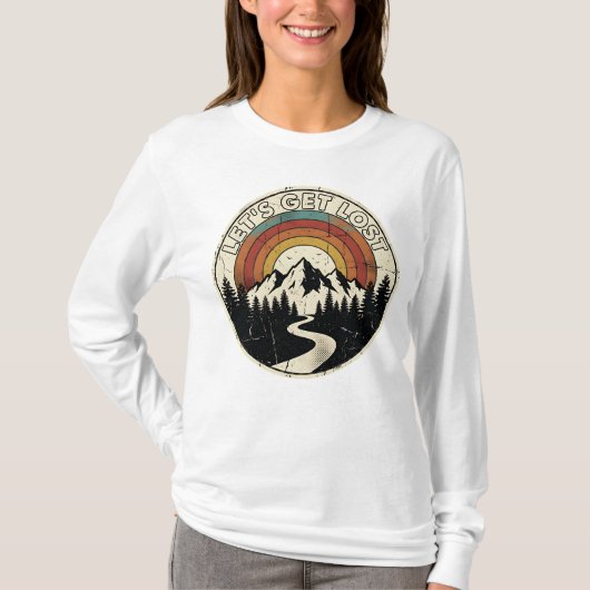 Let’s Get Lost Retro Mountain Adventure Outdoor T-shirt (Voorkant)
