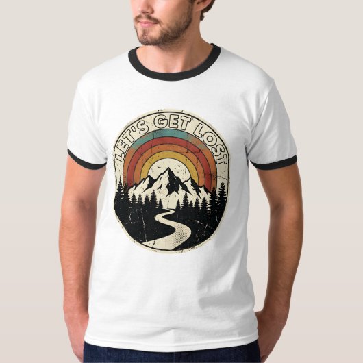 Let’s Get Lost Retro Mountain Adventure Outdoor T-shirt (Voorkant)