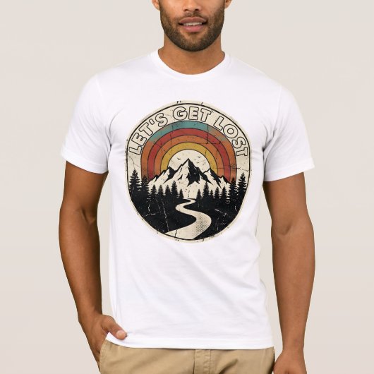 Let’s Get Lost Retro Mountain Adventure Outdoor T-shirt (Voorkant)