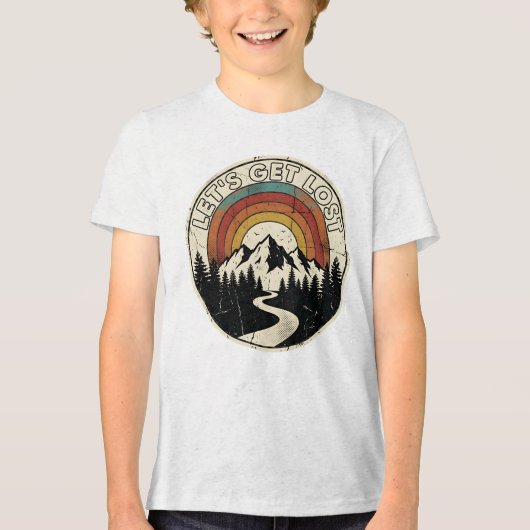 Let’s Get Lost Retro Mountain Adventure Outdoor Tri-Blend Shirt (Voorkant)