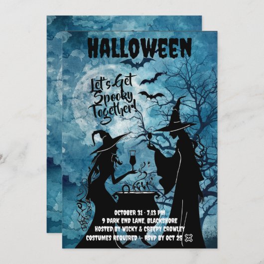 Let’s Get Spooky – Blue Halloween Invite Save The Date (Voorkant / Achterkant)
