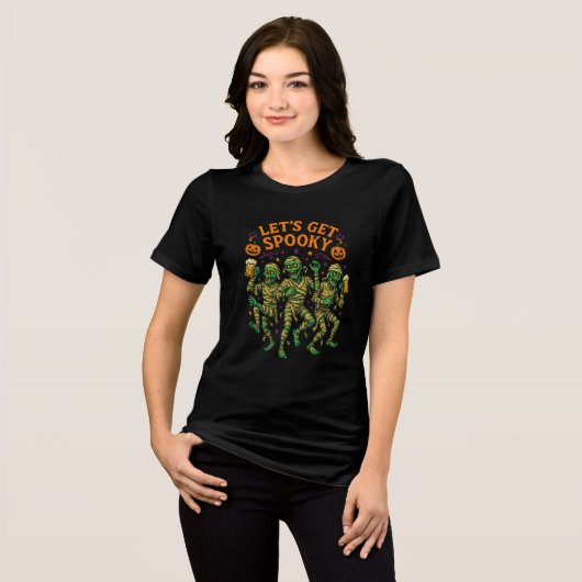 Let’s Get Spooky Dancing Mummies Art Tri-Blend Shirt (Voorkant volledig)