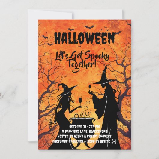 Let’s Get Spooky – Orange Halloween Invite Save The Date (Voorkant)