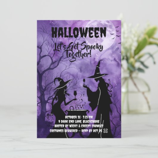 Let’s Get Spooky – Purple Halloween Invite Save The Date (Staand voorkant)