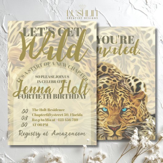 Let’s Get Wild Leopard Animal Glam Gold Birthday Kaart