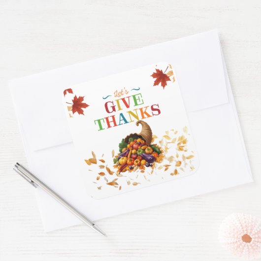 Let’s Give Thanks Cornucopia Thanksgiving Vierkante Sticker (Envelop)