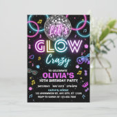Let’s Glow Crazy disco party invite - disco ball Kaart (Staand voorkant)