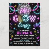 Let’s Glow Crazy disco party invite - disco ball  Kaart (Voorkant)