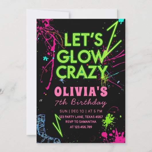 Let’s Glow Crazy Roller Skating Birthday Kaart (Voorkant)