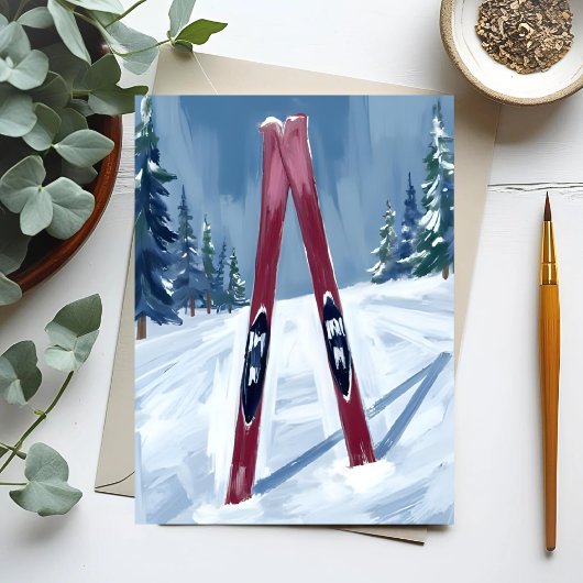 Let’s Go Skiing | Winter Skis Watercolor Painting Briefkaart