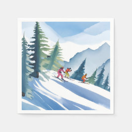 Let’s Go Skiing | Winter Watercolor Servet