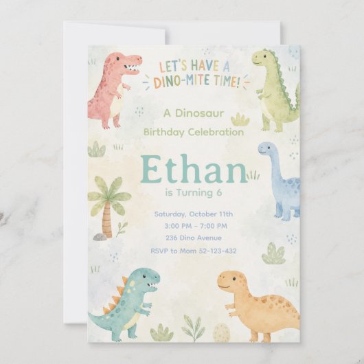 Let’s Have A Dino-Mite Time Invitation Editable Kaart (Voorkant)