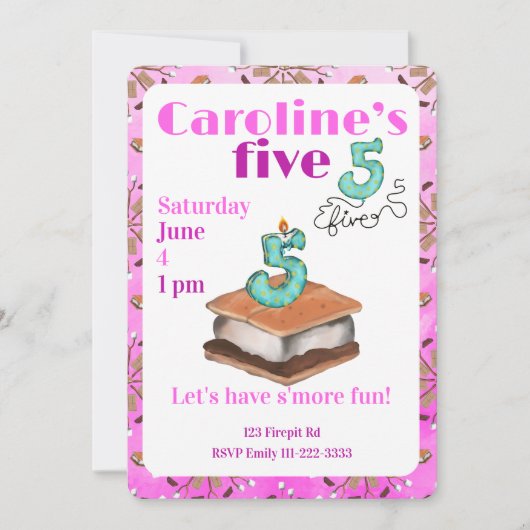 Let’s have s’more fun 5th Birthday Invitation Kaart (Voorkant)