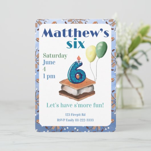 Let’s have s’more fun 6th Birthday Invitation Kaart (Staand voorkant)