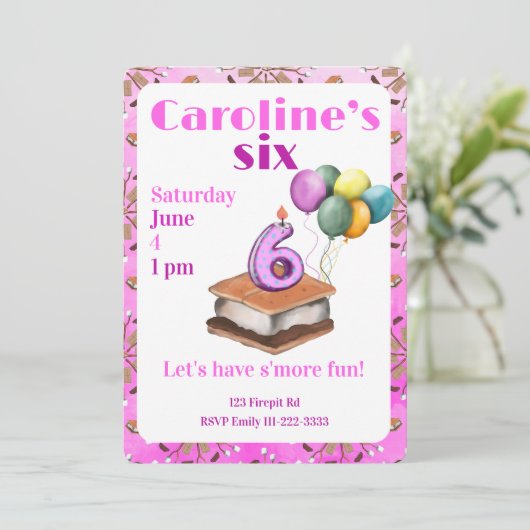 Let’s have s’more fun 6th Birthday Invitation Kaart (Staand voorkant)