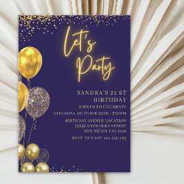 Let’s Party- elegant Birthday with Golden balloons Kaart