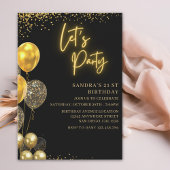 Let’s Party- elegant Birthday with Golden balloons Kaart