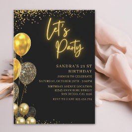 Let’s Party- elegant Birthday with Golden balloons Kaart