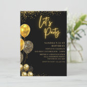Let’s Party- elegant Birthday with Golden balloons Kaart (Staand voorkant)