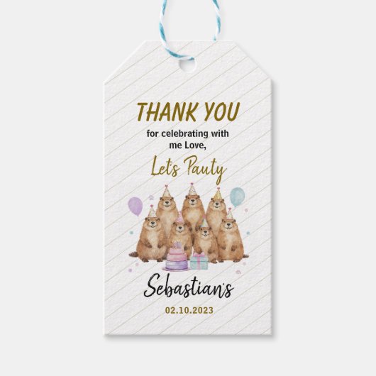 Let’s Party Groundhog 5th Birthday – Fun Kids Cadeaulabel (Voorkant)