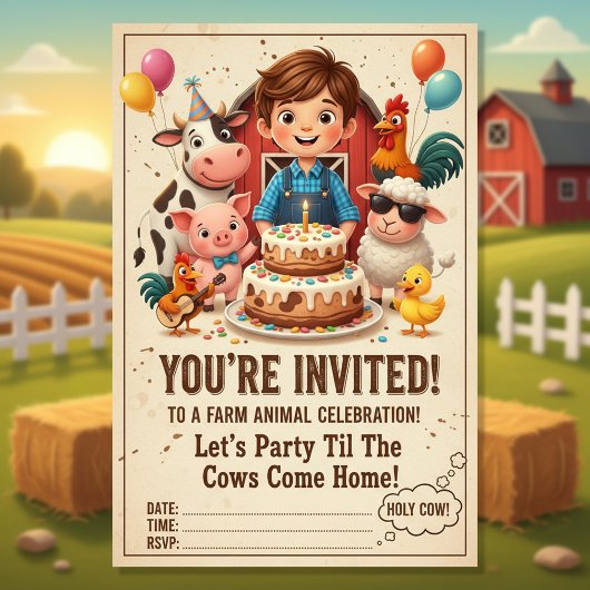 Let’s Party Til the Cows Come Home | Editable Farm Kaart