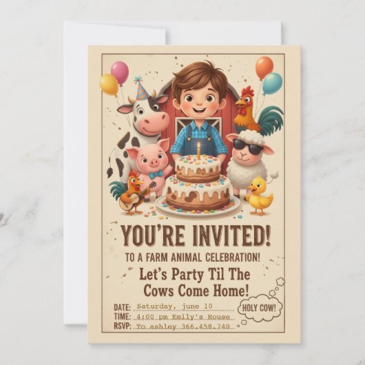 Let’s Party Til the Cows Come Home | Editable Farm Kaart (Voorkant)