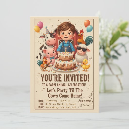 Let’s Party Til the Cows Come Home | Editable Farm Kaart (Staand voorkant)