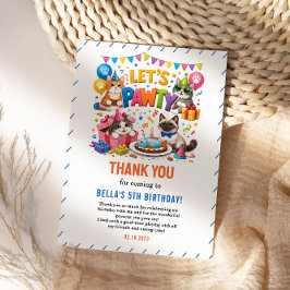 Let’s Pawty Cat 5th Birthday | Cute Kitty Birthday Bedankkaart