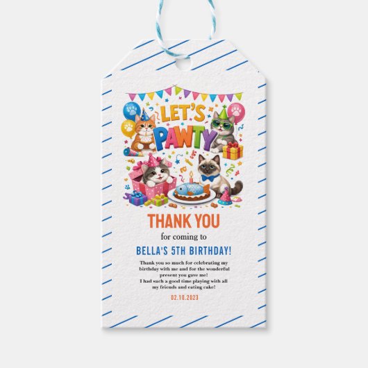 Let’s Pawty Cat 5th Birthday | Cute Kitty Birthday Cadeaulabel (Voorkant)
